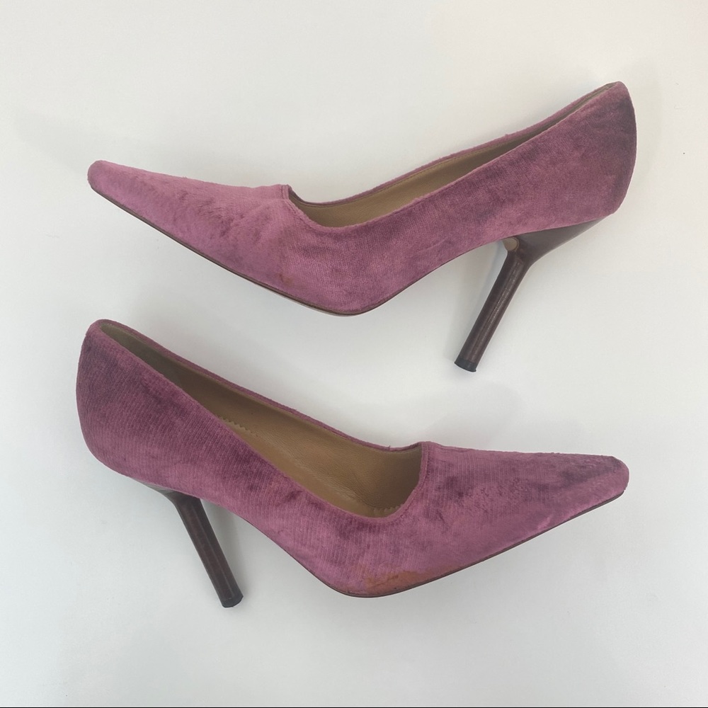 Gucci Pink Velvet Wooden Heel Pumps 8